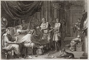 Biblia Royaumont, Stary Testament: Judasz Machabeusz. Judasz Machabeusz (Maccabee, Macabee) zastąpił swojego ojca Matathiasza (Matathias, Mattathias) w prowadzeniu armii i wspierał cały naród żydowski przeciwko uciskowi Seleucydów. Ilustracja autorstwa Unknown artist