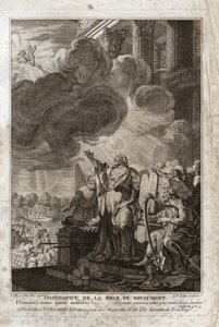 Biblia Royaumont, Stary Testament: Mojżesz zwracający się do Boga („Panie, wyślij tego, kogo masz wysłać”). Frontyspicjum. Ilustracja z 1811 roku. autorstwa Unknown artist