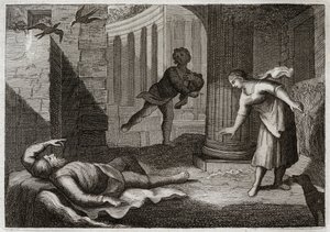 Biblia Royaumont, Stary Testament: Stary Tobie traci wzrok. Święty człowiek Tobie traci wzrok iz niezwykłą cierpliwością cierpi to zło. Ilustracja z 1811 roku. autorstwa Unknown artist