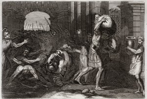 Biblia Royaumont, Stary Testament: Przepowiednia Elizeusza. Pan Samarii, który zmylił słowa Elizeusza, tłoczy się u jego stóp. Ilustracja z 1811 roku. autorstwa Unknown artist