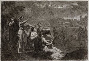 Biblia Royaumont, Stary Testament: Prognozy dotyczące Jerozolimy. Bóg oddał broń w powietrzu na Jerozolimę, aby żerować na niej zło, które miało się na niej roztopić. Ilustracja z 1811 roku. autorstwa Unknown artist