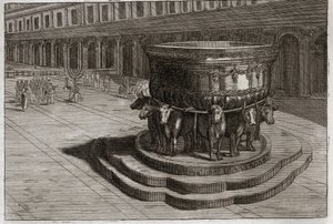 Biblia Royaumont, Stary Testament: Morze mosiężne. Żeliwo zwykle wzywa Morze Miedziane, aby umyć stopy i ręce kapłanom, kiedy wchodzą do świątyni. Ilustracja z 1811 roku. autorstwa Unknown artist