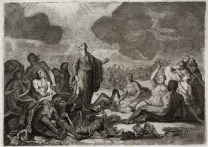 Biblia Royaumont, Stary Testament: Druga wizja Ezechiela. Wizja, którą prorok Ezechiel miał z kilku kości, wszystkie deseches, które przybrały ludzką postać. Ilustracja z 1811 roku. autorstwa Unknown artist