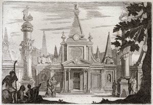 Biblia Royaumont, Stary Testament: Szymon Papież. Simon Machabee (Maccabee, Macabee) jest następcą swojego brata Jonathas (Jonathan), wzniósł wspaniały grób dla swojego ojca i jego braci i został zabity w wyniku zdrady stanu. Ilustracja z 1811 roku. autorstwa Unknown artist