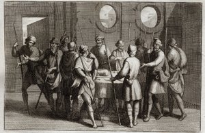 Biblia Royaumont, Stary Testament: Baranek Wielkanocny. Bóg nakazał Żydom jeść baranka wielkanocnego i podczas dziesiątej plagi zabił wszystkich pierworodnych. Ilustracja z 1811 roku. autorstwa Unknown artist