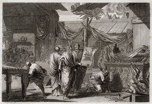 Biblia Royaumont, Stary Testament: Tabernakulum. Mojżesz ustawia Przybytek według porządku, który otrzymał od Boga. Ilustracja z 1811 roku. autorstwa Unknown artist
