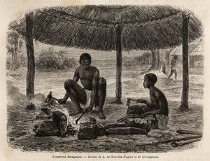 Manganjas kowalskie (grupa etniczna regionu Zambeze). Grawerowanie ilustrujące pierwsze podróże dr Livingstone