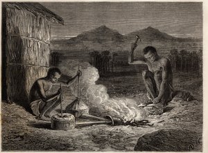 Kowale w Simiango, nad brzegiem rzeki Zambes. Grawerowanie ilustrujące pierwsze podróże dr Livingstone