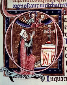 Blanche de Castille królowa Francji (1188-1252) w modlitwie Miniatura z rękopisu „Życie i cuda św. Ludwika” Wilhelma św. autorstwa Unknown artist