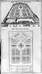 Ogród Botaniczny - perspektywa i plan HORTI UPSALIENSIS. autorstwa Unknown artist