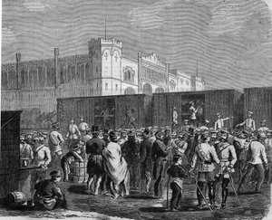 Breslau (lub Wrocław), kirasjerzy gwardii pruskiej w kampanii przeciwko Austrii w 1866 r. Grawerowanie autorstwa Unknown artist