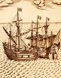 Zdobycie hiszpańskiego galeonu Cagafuego przez Golden Hind dowodzonego przez Francisa Drake