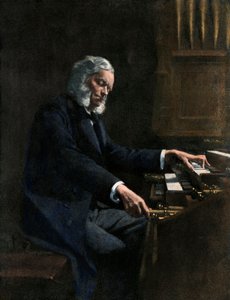 Cesar Franck (1822-1890) grający na organach w kościele Saint Clothilde w Paryżu (Francja) - kolorowa ilustracja autorstwa Unknown Artist