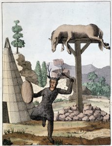 Język Chamana tańczący przed pochówkiem (Syberia) - rycina, deb. 19 wiek autorstwa Unknown artist