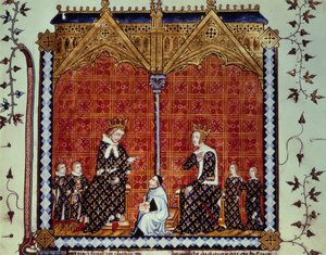 Karol V Mądry i Jeanne de Bourbon w otoczeniu swoich dzieci. Miniatura z rękopisu „Rational des divins office”” Folio 1, opisane przez Guillaume Duranda i przetłumaczone przez Jeana Goleina autorstwa Unknown artist
