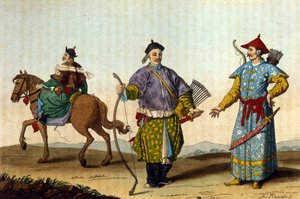 Chińscy wojskowi mandaryni różnych epok - w „Le costume ancien et moderne”” J. Ferrario, ed. Mediolan autorstwa Unknown artist