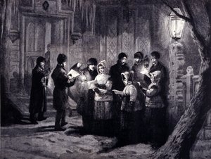 Noc Bożego Narodzenia w Kanadzie: czytania i modlitwy. Grawerowanie z XIX wieku autorstwa Unknown artist