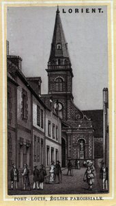 Parafia kościoła Port Louis (Port Louis) Pays de Lorient, Morbihan, Bretania. Chromolitografia z końca XIX wieku. autorstwa Unknown artist