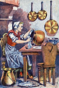 Kopciuszek w kuchni, „”, Ilustracja do „”Kopciuszek””, opowieść Charlesa Perraulta (1628-1703), francuskiego pisarza. Anonimowa ilustracja. autorstwa Unknown artist