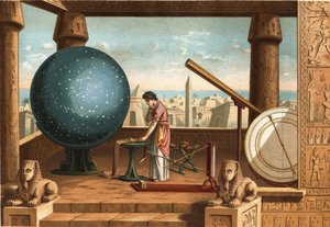 Claude Ptolemeusz (ok. 100 - ok. 170), grecki uczony i astronom, w Obserwatorium Aleksandryjskim (Egipt). Barcelona 1877. autorstwa Unknown artist