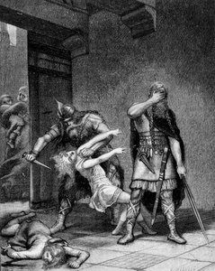 Clotaire (Clothaire) I (v.497-561) i Childebert I, królowie frankońscy, zamordowali dwóch synów ich brata Clodomira (495-524). autorstwa Unknown artist