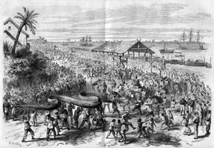 Cochinchine: coroczna procesja smoków zorganizowana przez kongregację Sajgonu w 1865 roku. autorstwa Unknown artist