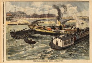 Kolizja na Sekwanie między angielskim parowcem a omnibusem peniche Paryża, na wysokości mostu królewskiego. Grawerowanie w „”Le petit journal”” 7.02.1897. Kolekcja Selva. autorstwa Unknown artist