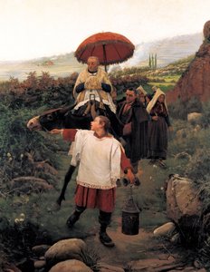 „Połącz góry” Orszak religijny w górach. Obraz Mariano VAYREDA VILA (1853-1903). Hiszpania, Olot. Muzeum Regionalne Garrotxa. autorstwa Unknown artist