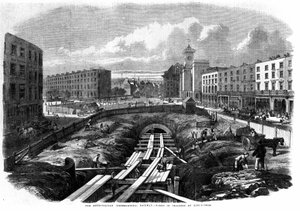 Budowa londyńskiego metra w 1850 roku: prace w King Cross. autorstwa Unknown artist
