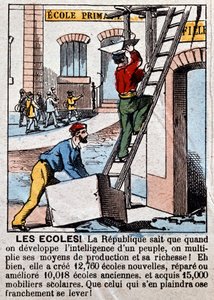 Budowa szkół przez robotników - w „Le Figaro”, marzec 1889. autorstwa Unknown artist