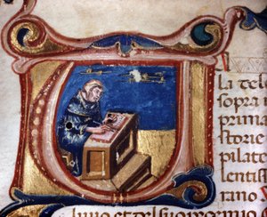Kopiuj mnicha. Rękopis z XIII wieku. Biblioteca Trivulziana, Mediolan autorstwa Unknown artist
