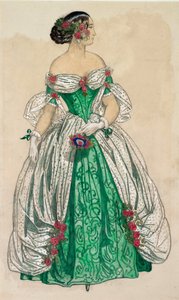 Kostium (długa zielona suknia z białymi żaglami) do baletu "Motyle" autorstwa Unknown Artist