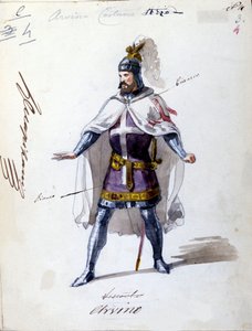 Kostium do opery „I Lombardi” lub „Les Lombards à la premiere Crusade”” skomponowany przez Giuseppe Verdi (1813 - 1901) w 1843 roku. Anonimowy rysunek akwarelą. Postać Alvino do występu w mediolańskiej Scali. autorstwa Unknown artist