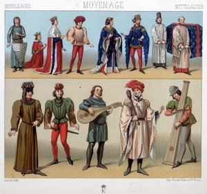 Stroje i muzycy w średniowieczu od XIII do XV wieku. W „Strój historyczny” A. Racquet autorstwa Unknown artist
