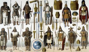 Kostiumy, zbroje i broń barbarzyńskich wojowników autorstwa Unknown artist