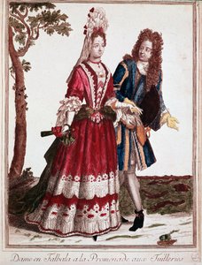 Para spacerująca w ogrodzie Tuileries, Paryż (Grawerowanie autorstwa Unknown artist