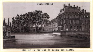 Dwór fontanny i Bassin des carps z Fontainebleau (Sekwana i Marna, region Ile-de-France, Francja). Chromolitografia z końca XIX wieku. autorstwa Unknown artist