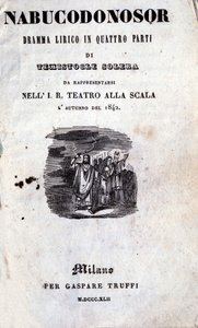 Okładka pierwszego libretta Nabucco autorstwa Giuseppe Verdiego (1813-1901), które po raz pierwszy zostało nazwane Nabucodonosor autorstwa Unknown artist