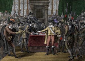 Cromwell rozwiązuje Długi Parlament - The Rump Parliament - Oliver Cromwell (1599-1658) Rozwiązuje brytyjski parlament autorstwa Unknown artist