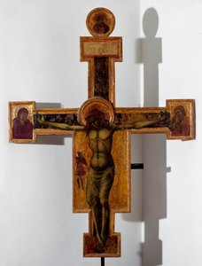 Ukrzyżowanie „INRI”” na krzyżu. Anonimowe malowanie drewna. XV-wieczna Savona, Pinacoteca Civica autorstwa Unknown artist