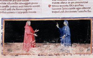Dante (na niebiesko) i Wergiliusz (pieśń 3 piekła w Boskiej Komedii) (Miniatura) autorstwa Unknown artist