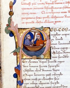 Dante Alighieri: Boska komedia (Boska komedia) incipit czyśćca. Dante i Wergiliusz. rękopis z XIV wieku. Mediolan biblia. Trivulziana autorstwa Unknown artist