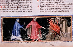 Dante i Virgil zdobywają bramy piekielne (piosenka 3 piekła, w Boskiej komedii) - miniatura autorstwa Unknown artist