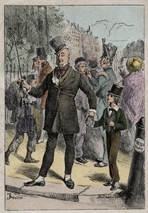 David Copperfield i pan Micawber, ilustracja z „Dawida Copperfielda” Charlesa Dickensa („Pan Micawber zadbał o to, żebym znał nazwy ulic”) autorstwa Unknown artist