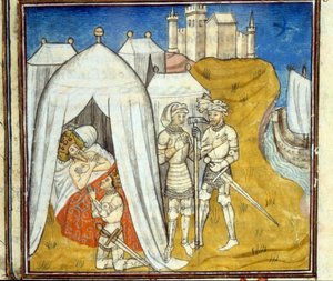 Śmierć Ludwika IX z dżumy podczas 8. krucjaty w 1270 r. - Miniatura autorstwa Unknown artist