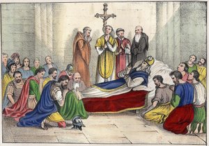 Śmierć św. Augustyna (354 - 430). Rycina w „Starej i współczesnej Algierii” autorstwa Léona Galiberta. Wydanie włoskie w kolorze 1846. autorstwa Unknown artist