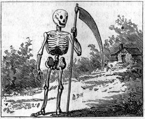 Śmierć reprezentowana przez fałszywkę. Grawerowanie z 1860 roku. autorstwa Unknown artist