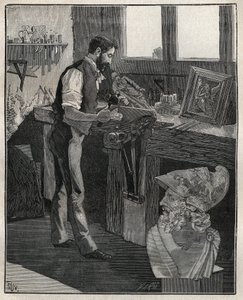 Zdobienie sztućców: dłuto z brązu. Grawer z 1885 roku w „Les arts et metiers illustres” Adolphe BITARD. autorstwa Unknown artist