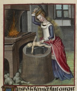 Fragment miniatury przedstawiającej Naturę wykuwającą dziecko, z „Le Roman de la Rose” autorstwa Unknown artist