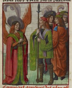 Fragment miniatury Amora (Miłości) i jego armii z „Le Roman de la Rose” autorstwa Unknown artist